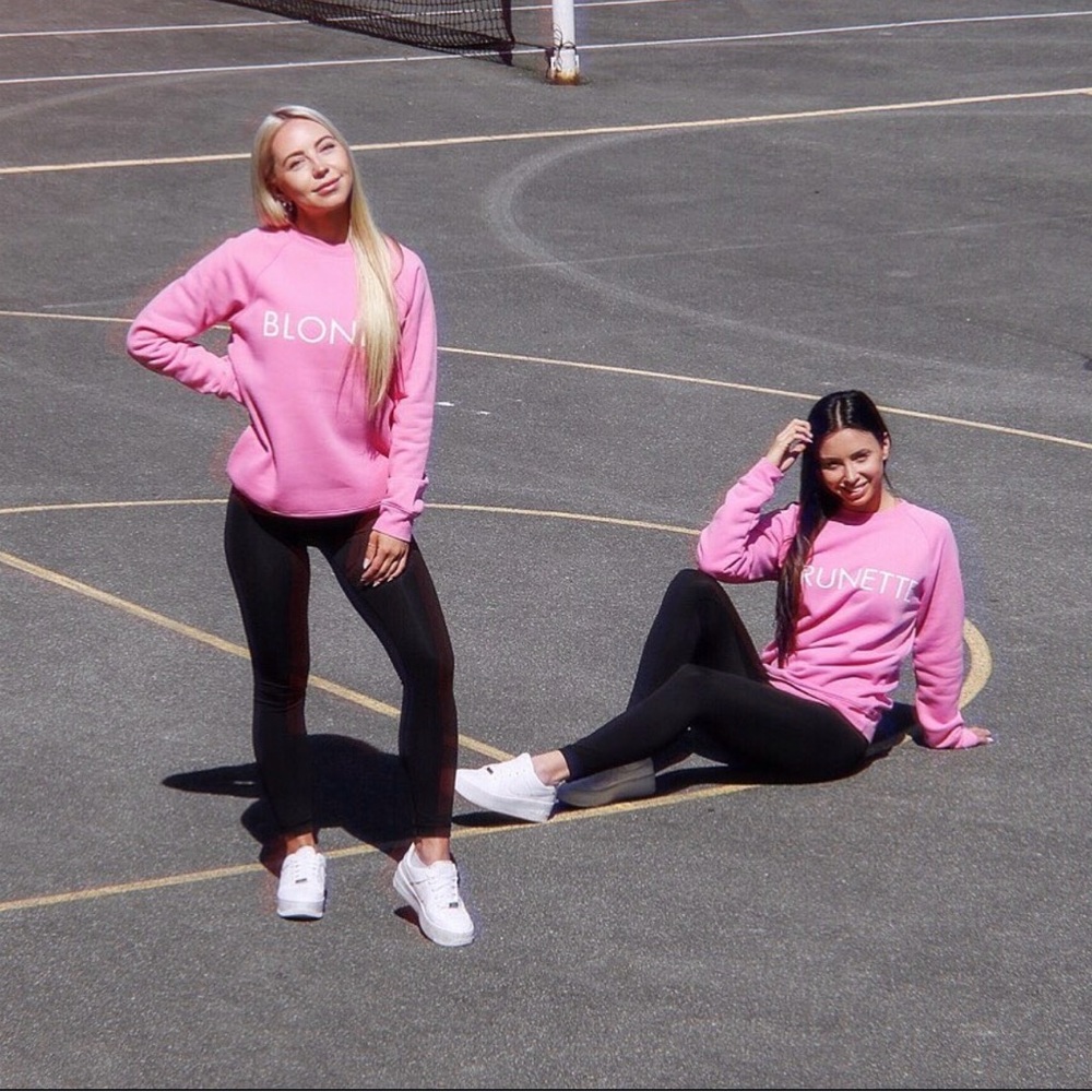 Brunette The Label “BLONDE” Pink Graphic Sweatshirt S/M - Picture 2 of 6